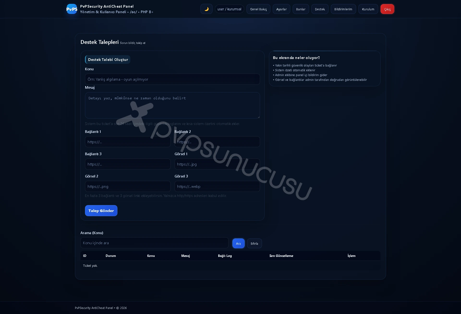 Panel Üzerinden Hızlı ve Kayıtlı Teknik Destek Panel Üzerinden Hızlı ve Kayıtlı Teknik Destek görseli