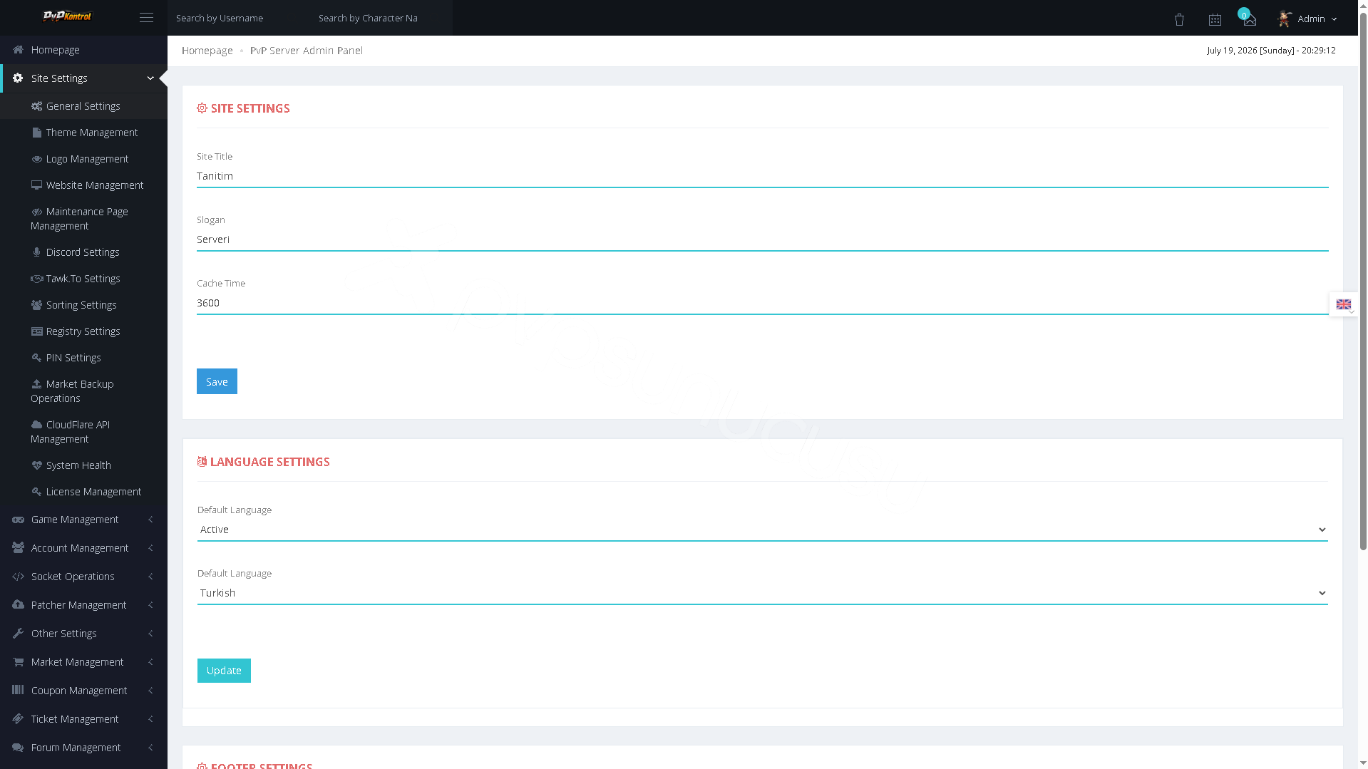 PvPKontrol - Site Ayarları İşlemleri image 1